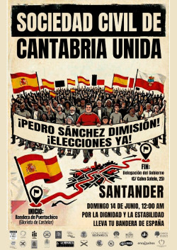 Convocada una manifestaci&oacute;n ciudadana en Santander el d&iacute;a 14 para pedir la dimisi&oacute;n de S&aacute;nchez y elecciones generales