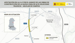 Las obras de alta velocidad entre Palencia y Aguilar obligan a cortar una calzada de la A-67 en las cercan&iacute;as de Herrera