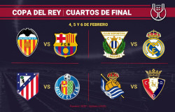 Leganés-Real Madrid, Valencia-Barça y Atlético-Getafe en cuartos de la Copa del Rey