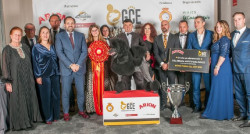 El c&aacute;ntabro Rub&eacute;n S&aacute;nchez y su caniche gigante `Norte`, premiados en la I Gala de Criadores de Espa&ntilde;a