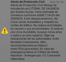 Emergencias env&iacute;a un mensaje Es-Alert a los m&oacute;viles ante la alerta roja por lluvias