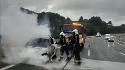 Extinguido el incendio de un veh&iacute;culo en el viaducto de Pujayo