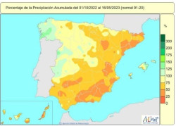 La falta de lluvias acumulada en Espa&ntilde;a desde octubre hasta mediados de mayo se mantiene en el 28%