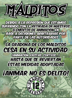 La Gradona de los Malditos del Racing suspende su actividad tras la retirada "arbitraria" de sus elementos de animaci&oacute;n