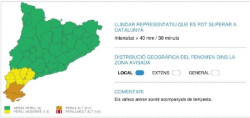 Las comarcas del Montsi&agrave; y Baix Ebre (Tarragona) en peligro alto por lluvia este s&aacute;bado