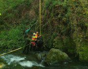  Rescatan con una gr&uacute;a a una vaca ca&iacute;da al r&iacute;o en Vega de Li&eacute;bana