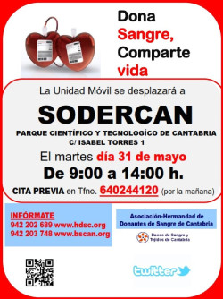 SODERCAN promueve una campa&ntilde;a de donaci&oacute;n de sangre y plasma