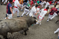 Un toro de Jos&eacute; Escolar genera situaciones complicadas en la Plaza en el sexto encierro de los Sanfermines